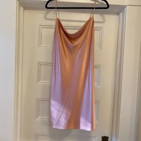 NWT Alice + Olivia Harmony Drapey Slip Satin Mini Dress with Cowl Neck - Size 8 - Picture 4 of 14